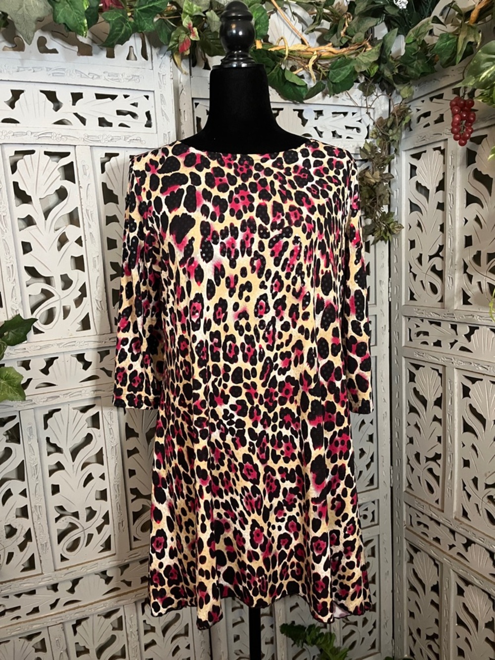 NICOLE MARIE MAGICAL VIBRANT PINK & BLACK LEOPARD PRINT MINI DRESS